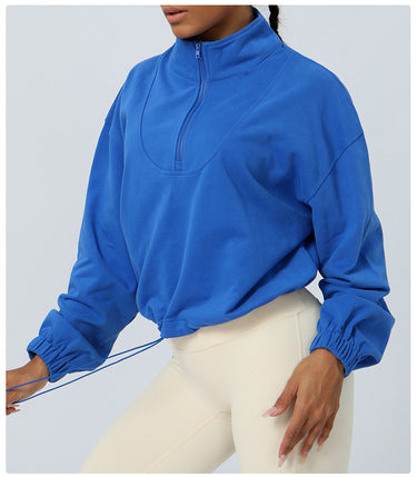 Loose Long Sleeve Casual Sports Sweater Top Outdoor Running Cycling Training Zipper Coat Sweatshirt - Modestly Vogue